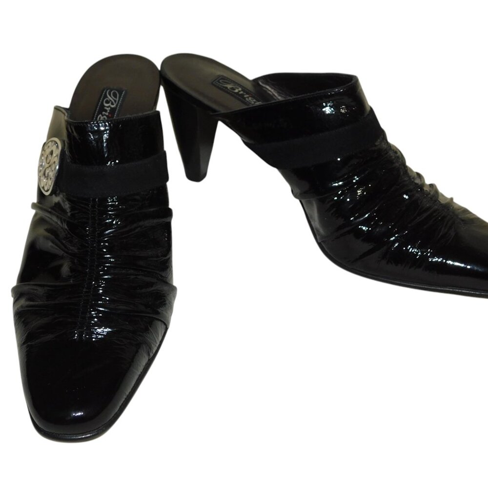 Brighton Black Patent Rave Shoes Made In Italy Slip On Heels Size 8M